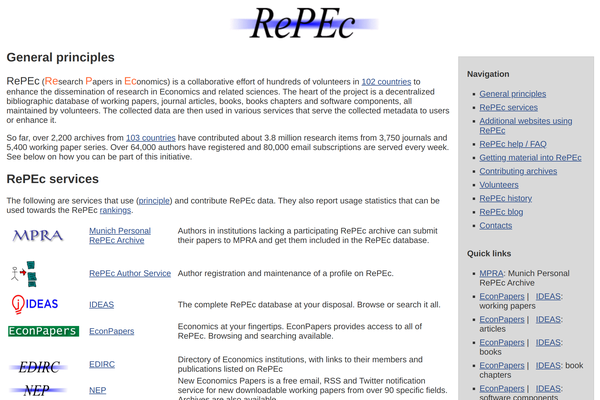 Screenshot of the IDEAS RePEc website